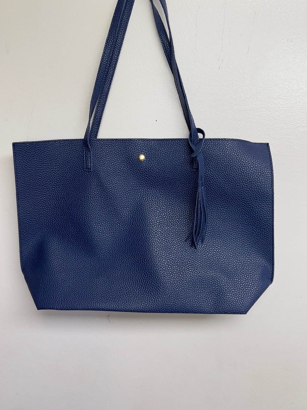 Pebbled Navy Tote with Tassel Accent